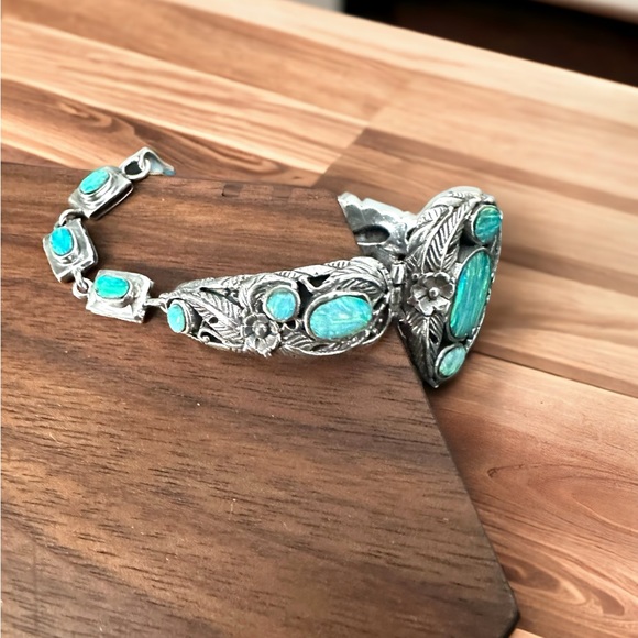 Fire Opal Solid Sterling Silver Bracelet - Picture 9 of 14